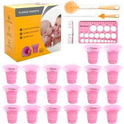 Yeabetter Flange Sizing Kit with 20PCS 13/14/15/16/17/18/19/20/21/22mm Flange Inserts for 24mm Breast Pump, Silicone Flange Size Kit 3 in 1 Include Nipple Ruler, Cleaning Brush, Pumping Breastfeeding Essentials