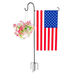 ESTTOP Heavy-Duty Garden Flag Stand with Shepherd's Hook Holder – Sturdy Metal Frame for 12x18 Inch Flags & String Lights, Weather-Resistant Outdoor Lawn, Patio, Yard Decorations