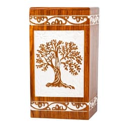 INTAJ Cremation Urn for Human Ashes - Wooden Urn Box for Ashes Handcrafted - Tree of Life Memorial Urn Funeral Cremation Urns (XL (14x7.5) 640 CuIn, Antique Rosewood Tree)