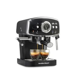 Hamilton Beach Slide & Lock Espresso Machine With Milk Frother Steam Wand For Cappuccino & Latte, 15 Bar Pump and Two Spouts, Removable Reservoir, Compact, Retro Design, Black (40730)