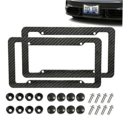 KoiLuvGo 2-Pack Carbon Fiber License Plate Frame, Rust Proof Aluminum Car Tag Holder, with Screws, Caps Cover, Rattle Proof Pads, Heavy Duty Plate Mount Kit, Universal Car Front & Rear License Plate