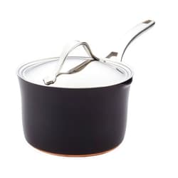 Anolon Nouvelle Copper Luxe Hard-Anodized Nonstick Straining Saucepan, 3.5-Quart, Onyx