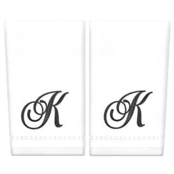 KLL Monogrammed Hand Towels Set - Bathroom Hand Towels, 11 x 18 Inches, Letter Embroidered Towel, Fingertip Towels - 100% Cotton Hand Towels for Bathroom - White, K, Set of 2