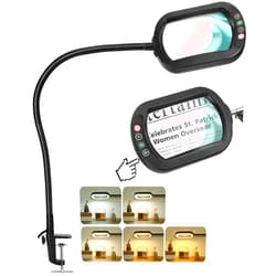 Drdefi 10X Rectangle Magnifying Glass with Light and Stand, 5 Color Modes Stepless Dimmable,Real Glass LED Magnifying Desk Lamp,Hands Free Clamp Lighted Magnifier for Reading Painting Close Work Craft Hobby