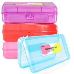 Emraw assorted colors Multipurpose school pencil box - Glitter Bright Color Box Pencil Case With Snap Close long lasting pencils school case math pencil box Pencil Case assorted colors (4-Pack)