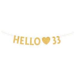 MAGJUCHE Gold Hello 33 Birthday Banner, Gold Glitter Happy 33rd Birthday Party Decorations, Supplies