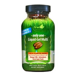 Irwin Naturals Only One Liquid-Gel Multi with Iron - 60 Liquid Softgels - Daily Essential Vitamins, Minerals, Antioxidants, Omega-3s & Green Super Foods
