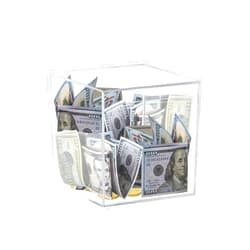 HUSAN Clear Piggy Bank for Adults Kids, Transparent Money Bank for Cash Savings and Coin Savings, Acrylic Clear Money Box That Must be Broken to Open, Birthday Gifts for Kids and Adults (Cube)
