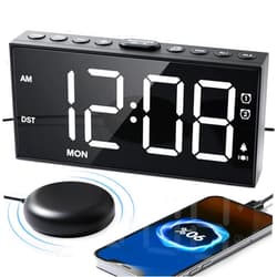 Roxicosly Vibrating Alarm Clock with Bed Shaker for Heavy Sleepers, 3-Level Vibration, Dual Alarms with Weekday & Weekend Mode, Large Digits, Dimmer, Snooze, USB Charger, Battery Backup