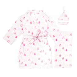Millie Mae LLC Rainbow Mommy and me Robe and Swaddle Set | Hospital Labor and Delivery | Maternity Robe and Matching Baby Set for Boy, Girl | Pink Rainbow