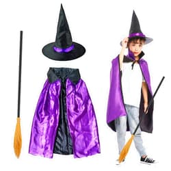 Medoore 3 Pieces Halloween Witch Costume Set - Accessories Include Broom, Hat, and Cloak for Cosplay Favors and Party Supplies