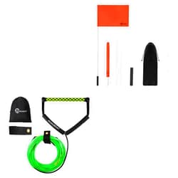 MUMUBOAT No Stretch Dyneema Wakeboard Rope, 75ft Floating Water Ski Rope for Watersports, Wakesurfing, Kneeboard and 48 Inch Orange Boat Flag Water Ski Flag