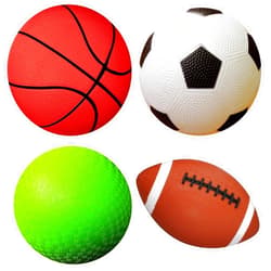 AppleRound Pack of 4 Toy Sports Balls with 1 Pump for Toddlers and Kids: 5-Inch Basketball, 5-Inch Soccer Ball, 5-Inch Playground Ball, 6.5-Inch Football (Mixed Bundle)