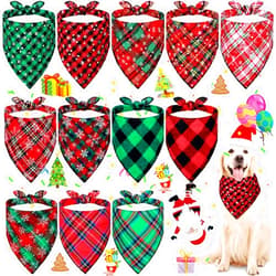 Weewooday 12 Pieces Christmas Dog Bandanas for Dogs Triangle Pet Kerchief Classic Plaid Triangle Bandana Bibs Snowflake for Small Medium Large Pets Cats