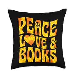 Nerdy Literary Essentials For Banned Book Reading Love and Books Heart Psychedelic Hippie Peace Symbol Throw Pillow, 18x18, Multicolor