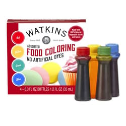 Watkins Assorted Food Coloring, 1 Each Red, Yellow, Green, Blue, Total Four 0.3 oz bottles, 4 Count (Pack of 1)