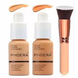 Firstfly 2 Colors Phoera Foundation 104 & 105 Full Coverage Foundation Liquid Makeup with Foundation Brush, Matte Oil Control Facial Blemish Concealer Foundation for Women (104#Buff Beige&105#Sand)