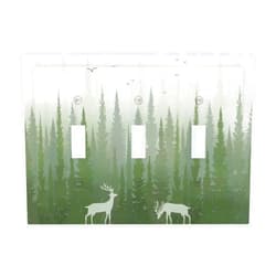 Biondbong Farmhouse Green Pine Tree Deer Country Decorative Outlet Light Switch Cover Triple Toggle Device Wall Plate 3 Gang Electrical Faceplate for Bathroom Home Decor Accessories 6.7