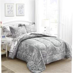 Joyreap 7 Piece Bed in a Bag, Botanical Bedding Set Queen Size Comforter Set for All Season- Gray n White Leaves- 1 Comforter, 2 Pillow Shams, 1 Flat Sheet, 1 Fitted Sheet, 2 Pillowcases