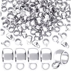 PAGOW 250Pcs Links Bail Beads, Hypoallergenic Alloy Column Spacer Beads, Silver Connector Tube Charm for Jewelry Making DIY Bracelet Necklace Craft Accessories
