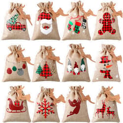 Shappy 48 Pcs Christmas Drawstring Bags Xmas Buffalo Plaid Burlap Candy Bags Linen Treat Bags Holiday Party Favor Christmas Sack Sachet Bag with Cards and Rope (7 x 5 Inch)