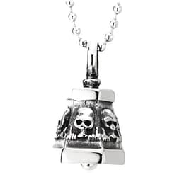 COOLSTEELANDBEYOND Mens Stainless Steel Skull Bell Pendant Necklace Gothic Punk Biker Style with Bead Chain