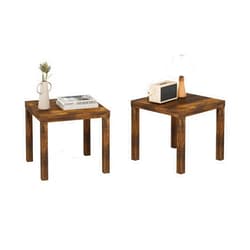 Furinno Classic Side Table Set of 2, Square End Table with Triple Thick Tabletop, Night Stand, Bedside Table, for Living Room, Bedroom, Amber Pine