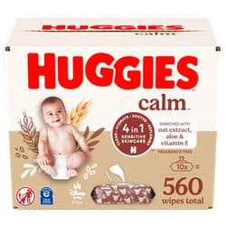 Huggies Calm Baby Wipes, Unscented, Hypoallergenic, 10 Push Button Packs (560 Wipes Total)