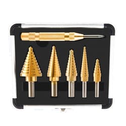 Cortool Step Drill Bit Set, Step Bit for Metal 6PCS, Titanium High Speed Steel 50 Sizes (1/8''-1 3/8'') with Automatic Center Punch and Aluminum Case, Multiple Hole Stepped Up Bits for DIY Lovers