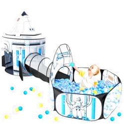 GeerWest Kids Ball Pit for Play Tent: 3PC Rocket Ship Baby Gifts, Spaceship Tents and Crawl Tunnel for Toddlers, Astronaut Pop Up Playhouse Toys for Indoor Outdoor Games (White)