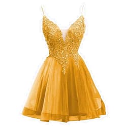 Aibilye Homecoming Dresses Lace Prom Dress Tulle Cocktail Party Dresses Short Homecoming Dresses for Junior Tulle Gold 4