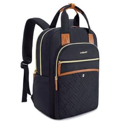 BAGSMART Women's Laptop Backpack, 15.6 Inch, Quilted Black, USB Charging Port, Ergonomic Design, Large Capacity