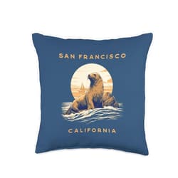Presto California Bay Area San Francisco Oakland San Francisco Bay Area Vintage Coastal Sea Lion Throw Pillow