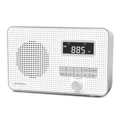 LEMEGA DR2 Portable AM/FM Digital Radio,Wireless Bluetooth, Dual Alarms Clock,Kitchen/Sleep Timer,20 Preset Stations, Headphones Output,Battery and USB Powered, Portable Radio - Cold Gray