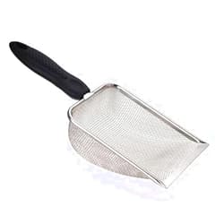 HLMOptimo Cat Litter Scoop Stainless Steel Mesh Scooper Long Handle Deep Shovel Non-Stick Coated Metal Litter Scoop for Litter Box Kitten Pooper Lifter (Black, 2 mm mesh)