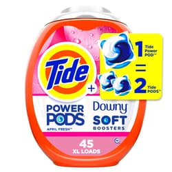 Tide Power PODs 2-in-1 Laundry Detergent Pacs with Downy Soft Boosters, Lasting Freshness with April Fresh Scent, 45 Count, Tide Laundry Detergent, Washing Detergent