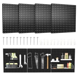 Hogurity Pegboard, 4 PCS 16”×16” Large Heavy Duty Metal Pegboard Panels with Frame Black Peg Board Display Peg Boards for Walls, Display, Garage Tool Storage, Office Organization, Craft Room, Kitchen