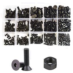 DANA FRED 440 Pieces Flat Hex Socket Head Cap Screws Kit Metric Thread Hexagon Allen Head Drive Countersunk Machine Bolts Nuts Standard Fastener Hardware Assortment Kit Set Alloy Steel 10.9 Class Black M3 M4 M5