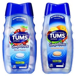 Tums Smoothies Berry Fusion / Assorted Fruit Combo 140 Count (2-pack) | 280 Chewable Tablets in Total