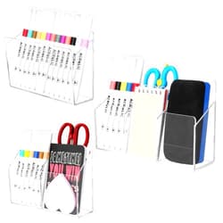 Beeveer 3 Pcs Acrylic Wall Mount Marker Holder 1/2/3 Compartment Dry Erase Marker Organizer Clear Pen Pencil Holder Whiteboard Accessories for Locker Classroom Makeup Brush Remotes Chalk