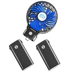 HandFan 10400mAh Handheld Fan With Double Portable Charger, Rechargeable Personal Hand Fan, Foldable Mini Electric Fan, Battery Operated Cooling Fan for Travel Beach Outdoors Indoors(Blue Blade)