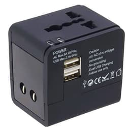 Lewis N. Clark Global Wall Adapter + Portable Charger with Dual USB Ports for Standard + Recessed Outlets (over 175 countries) for Cell Phones, Tablets, Laptops, Black