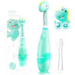 Papablic Toddler Sonic Electric Toothbrush for Ages 1-3 Years, Baby Electric Toothbrush with Cute Dino Cover and Smart LED Timer, 2 Brush Heads (Jo)