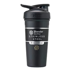 BlenderBottle Strada Shaker Cup Insulated Stainless Steel Water Bottle with Wire Whisk, 24-Ounce, Black