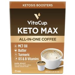 VitaCup Keto Max Dark Roast Coffee Pods, Ketosis & Energy, Butter, MCT Oil, Turmeric, B Vitamins, D3, All-In-One Keto Recyclable Single Serve Pod Compatible w/Keurig K-Cup Brewers,72 Ct