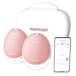 Momcozy Breast Pump Hands Free Mobile Flow | M9, App Discreet Control with Personalized Multi-Modes & 15 Levels, Independent Breastmilk Storage, Wearable Breast Pump M9 24mm, 2 Pack Cozy Red