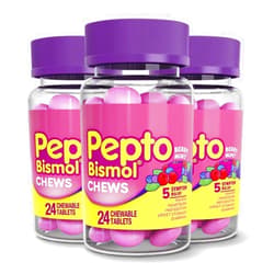 Pepto Bismol Chews, Fast and Effective Digestive Relief from Nausea, Heartburn, Indigestion, Upset Stomach, Diarrhea, Berry Mint Flavor, 72 Total (3 Packs of 24)