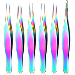 Honoson 6 Pieces Pointed Tweezers Ingrown Hair Tweezers Precision Needle Point Tip Tweezers Stainless Steel Tweezers for Nose Facial Hair Eyebrow Blackhead Remover (Rainbow Color)