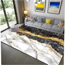 SUIHONG S.H SUIHONG Luxury Area Rug for Living Room Gold Glitter Marble Center Rug Black Grey Modern Bedroom Carpet31'5