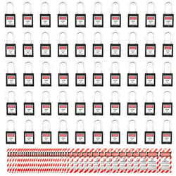 SAFBY 50 Keyed Different Lockout Tagout Locks with 50 Lock Out Tag Out Tags - Loto Safe Padlocks for Lock Out Tag Out Stations and Devices (1-50 black)